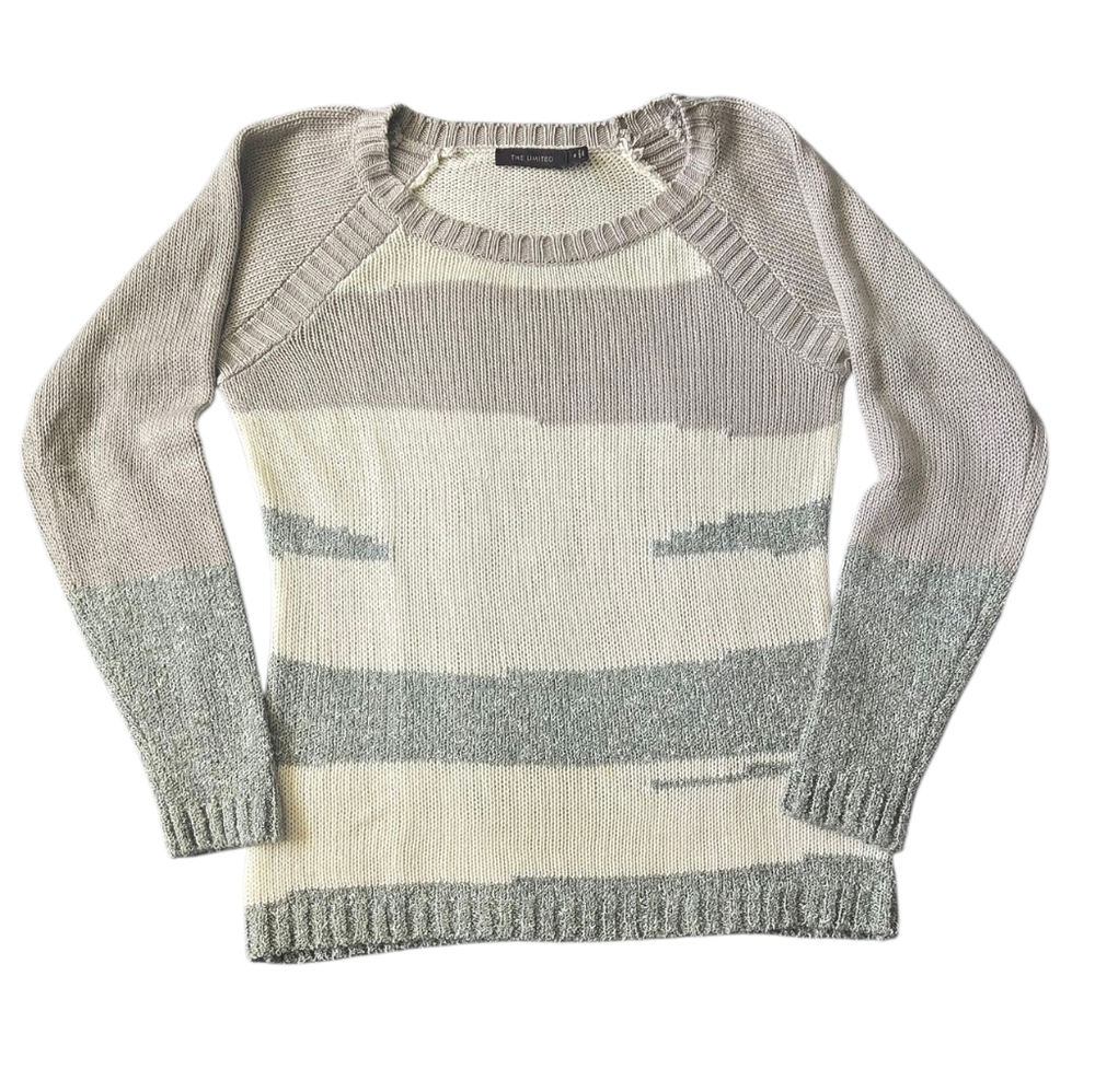 Elegant Gray and Cream Women's Sweater